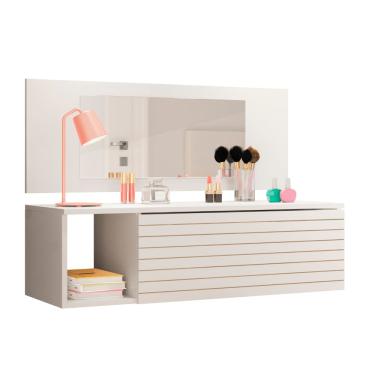 Imagem de Penteadeira Joy Branca com Espelho 90cm Nicho Organizador e Compartimento Decorativo para Quarto