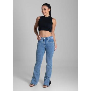 Imagem de Calça Feminina Jeans Bootcut Sawary Premium Original Cintura Alta Moda