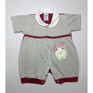 Imagem de Macacão Curto em Malha com Bordado de Gatinha - Nethuno Baby, Vinho, G
