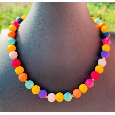 Imagem de Colares chocker com detalhes em ouro miçangas coloridas cores vivas - 