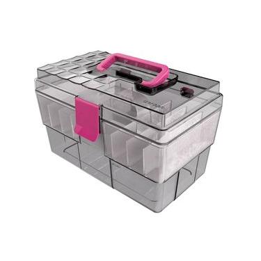 Imagem de Maleta Organizadora Crippa Multiuso Maquiagem Medicamentos Itens Odontológicos Fumê e Rosa
