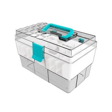 Imagem de Maleta Organizadora Crippa Para Maquiagem Acessórios Medicamentos Transparente e Azul Turquesa