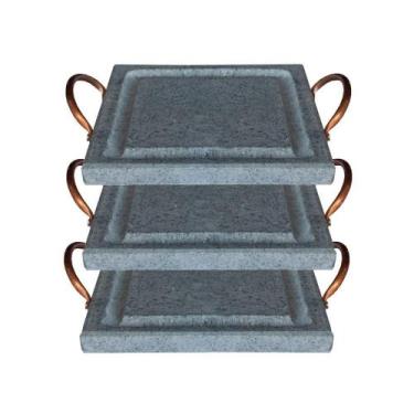 Imagem de Kit 3 Grelha para Carnes g 25x25cm Pedra-sabao para Porcao Churrasco C