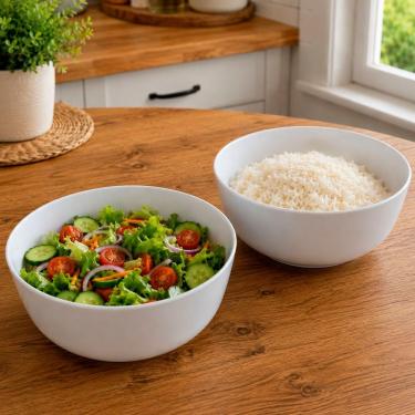Imagem de Tigela Bowl Saladeira 2,7L Kit 2 Peças em Melamina Leve e Resistente para Servir Saladas em Casa Ou Eventos Branca