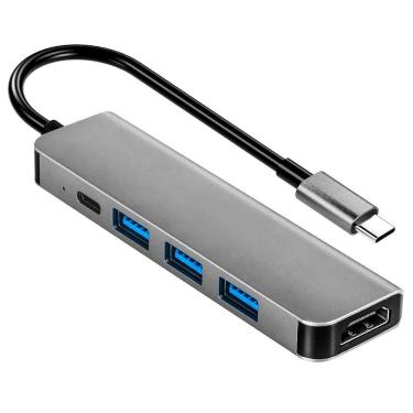 Imagem de Hub USB-C 3.1 Satellite A-HUBC58 5 Portas HDMI 3 USB 3.0 USB-C Fêmea Cinza