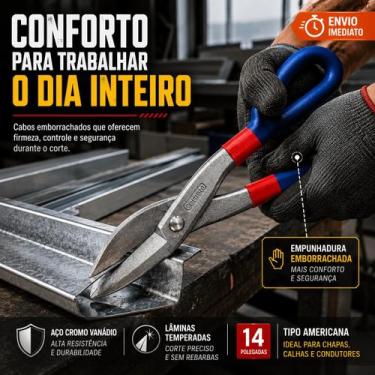 Imagem de Tesoura Profissional Para Chapa Corneta 14 Tipo Americana Aço Cromo Va