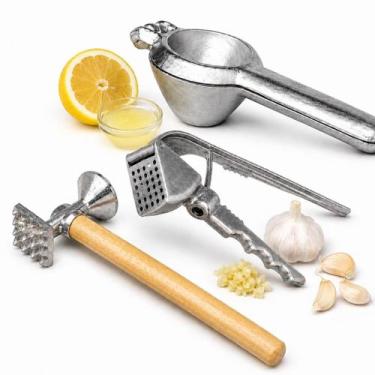 Imagem de Kit Utensílios de Cozinha em Alumínio 3 Peças Espremedores e Martelo d