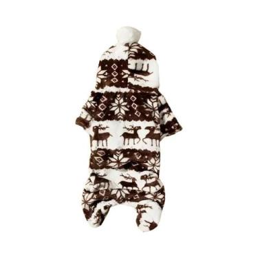 Imagem de Pijama Macacão Com Capuz E Estampa De Rena De Natal Para Cães Pequenos