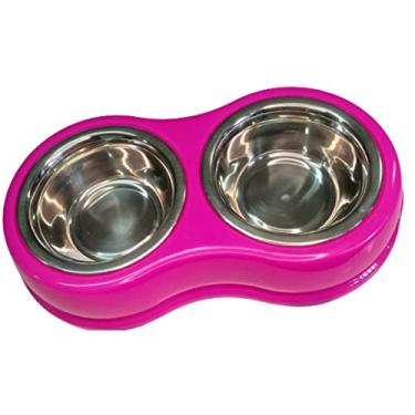 Imagem de Comedouro Duplo de Inox Cães Gatos The Pet Brasil 11cm Rosa