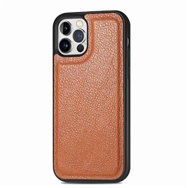 Imagem de Capa para iPhone 13 Mini/13/13 Pro/13 Pro Max, capa de telefone de TPU à prova de choque de couro real com moldura fina, compatível com carregamento sem fio, marrom, 13 15,1 cm