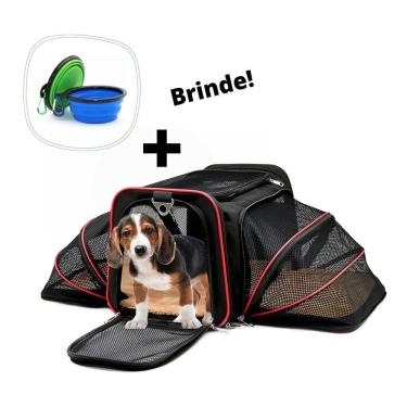 Imagem de Bolsa Pet Expansível Transporte Viagem Vermelho + Comedouro