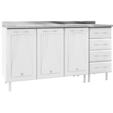 Imagem de Balcão Star 1,60m 3 Portas 4 Gavetas Sem Tampo - Telasul - Branco