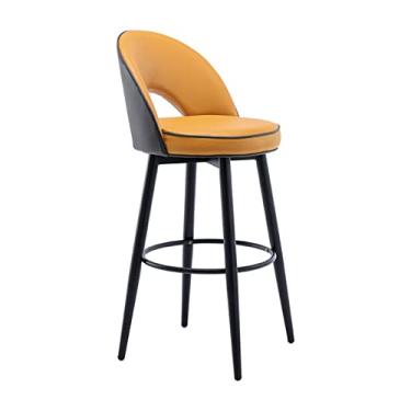 Imagem de Banco De Bar Giratório De Couro PU Com Cadeira De Ilha De Cozinha Com Encosto Oco, Banco De Bar Com Altura De Balcão, Preto Cromado Com Pé Redondo, Para Sala De Estar, Bar, Cozinha Café Da Manhã