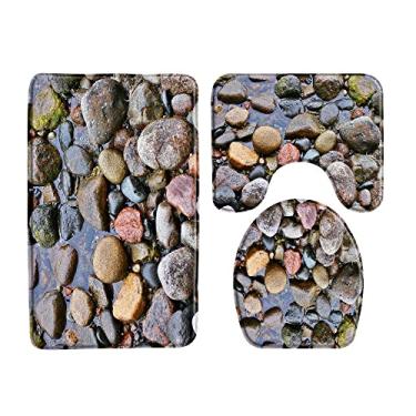 Imagem de Tapete de Banho com Textura de Pedra Pedra Conjunto de 3 Peças Tapete de Banheiro Absorção de Água Flanela Antiderrapante Tapete Lavável Capa de Banheiro Decoração de Banho, 33806J, 400MMx600MM