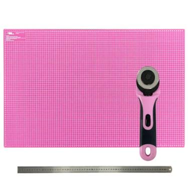 Imagem de Base Placa Tapete de Corte A1 90x60 Régua Metal 60cm Cortador 45mm Patchwork Artesanato Scrapbook (Tapete de Corte Rosa)