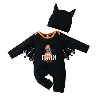Imagem de Macacão infantil para meninos e meninas, Halloween, manga comprida, estampas de desenho animado, fantasia de girafa (preto, 6 a 12 meses)