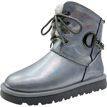 Imagem de ZEYIwearable Bota feminina de inverno de lã de couro brilhante EYES, Cinza, 11