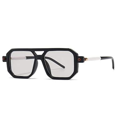 Imagem de Óculos de Sol Quadrado Polígono Moda Exclusivo Feminino Retro Óculos Claros Armação Masculina Tons UV400, Preto cinza claro, A