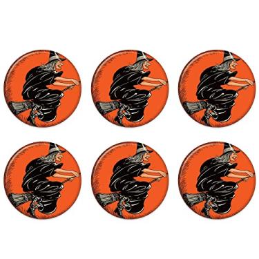 Imagem de Beistle 6 peças vintage Halloween Party Supplies Flying Witch Pinback, 5 cm, laranja/preto
