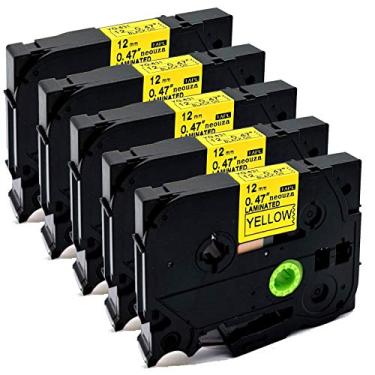 Imagem de NEOUZA Fita de etiqueta de substituição compatível para etiqueta Brother Ptouch impressão preta em fundo colorido (1/2" (12 mm), amarelo) pacote com 5
