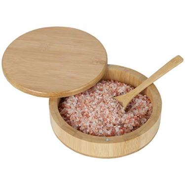 Imagem de Caixa de sal Lily's Home Barkeeper, caixa de armazenamento de especiarias de bambu com fechadura magnética e uma colher de bambu. Prato de salgado de aro Margarita