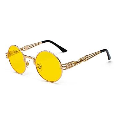 Imagem de Óculos de sol redondos de metal retro steampunk fashion para homens e mulheres primavera perna colorida uv400, n19 ouro amarelo, tamanho único