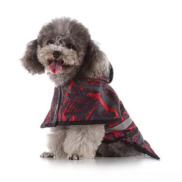 Imagem de Capa de chuva com capuz para cães pequenos a grandes à prova d'água refletiva filhotes poncho jaqueta de chuva ajustável para caminhadas ao ar livre, preto, P (peito: 36cm)