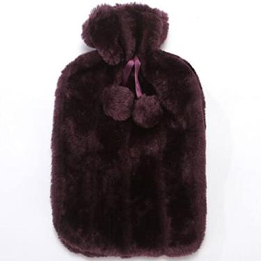 Imagem de Garrafa de água quente PVC com capa de pelúcia macia bolsa de água quente para terapia de compressa quente e fria, ideal para cólicas menstruais, alívio da dor no pescoço e ombro, roxo, 2000 ml