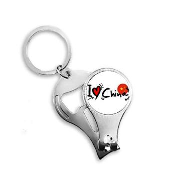 Imagem de I Love China Word Flag Heart Nail Nipper Ring Chaveiro Abridor de Garrafas Clipper