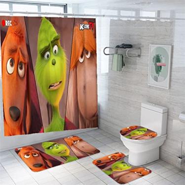 Imagem de KELATI Conjunto de banheiro de natal, tapetes antiderrapantes, tampa de tampa de vaso sanitário e tapete de banho para decoração de conjunto de banheiro de natal tema G