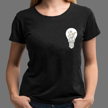 Imagem de Camiseta Feminina lampada de flores branca de algoao blusa preta long look