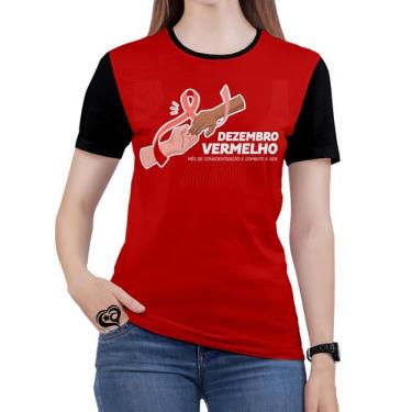 Imagem de Camiseta De Dezembro Vermelho Feminina Blusa Mão - Alemark