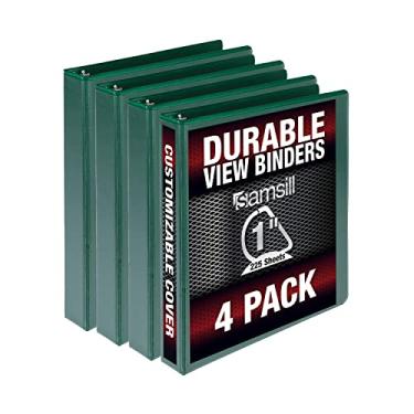 Imagem de Samsill Pasta de 3 anéis durável feita nos EUA, fichário de anel D de 1 polegada, comporta 225 folhas, capa transparente personalizável, verde, pacote com 4 (MP46434)