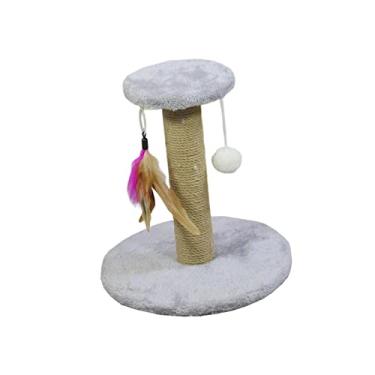 Imagem de IEUDNS Poste arranhador para gatos arranhador poste brinquedo interativo proteja sua mobília gato presente gatinho poste para gatos gatinhos, Cinza Redondo
