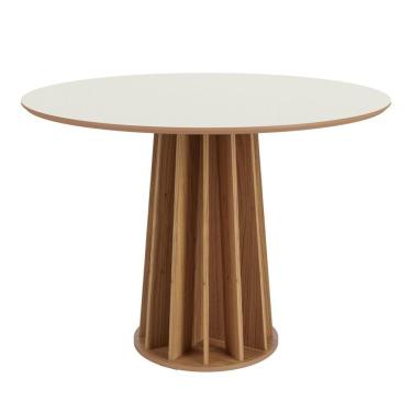 Imagem de Mesa Redonda Ripada 105x105cm  Tampo MDF Dalla Costa Off White/Freijó
