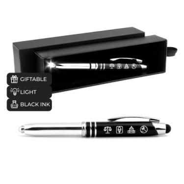 Imagem de Caneta de lanterna gravada "Lei e Justiça" com ponta Stylus – Presente para policiais, advogados, profissionais legais, funcionários civis, ideias de presente para aplicação da lei