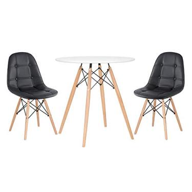 Imagem de Loft7, Kit Mesa Eames 70 cm branco + 2 cadeiras estofadas Botonê preto