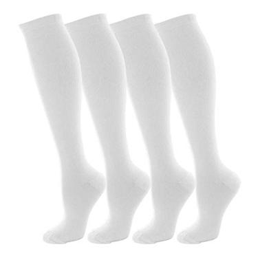 Imagem de Novayard Meias de compressão para homens e mulheres com suporte graduado 15-20 mmHg Medias de compreensão (4 pares), Branco, Large-X-Large