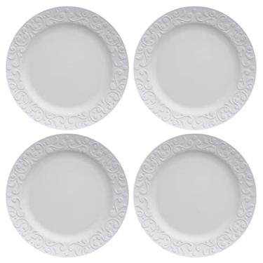 Imagem de Jogo 4 Pratos Rasos Redondos 26,5cm em Porcelana com Relevo Tassel Germer Branco