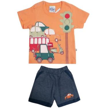 Imagem de Conjunto Masculino Bebê Camiseta Carros C/ Bermuda Em Moletinho Zig Za