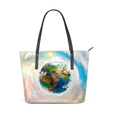 Imagem de Top Carpenter Bolsa de ombro com alça superior de couro de poliuretano, bolsa mensageiro planeta Terra, para mulheres e meninas