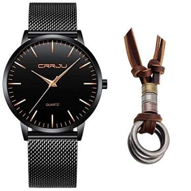 Imagem de Relogio Masculino Social Ultra Fino De Luxo + Colar Em Couro