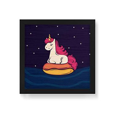 Imagem de Arte Maníacos Quadro Decorativo em Madeira Unicórnio Bóia - 30x30cm (Moldura caixa em laca preta)