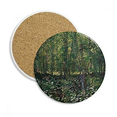Imagem de Caneca de porta-copos com ilustração de paisagem e floresta de árvores, pedra absorvente de proteção de mesa
