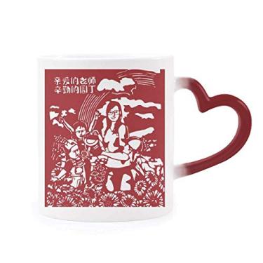 Imagem de Caneca sensível ao calor do dia dos professores de corte de papel da China, copo de grés que muda de cor vermelha