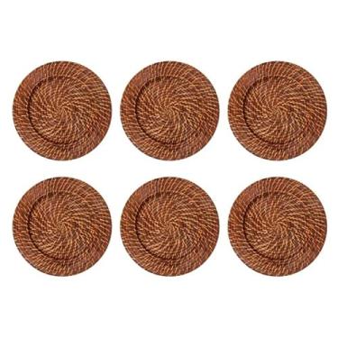 Imagem de Kit 06 Sousplat Redondos em Rattan e Bambu Marrom Escuro 32cm Artesanal Rústico Mesa Posta