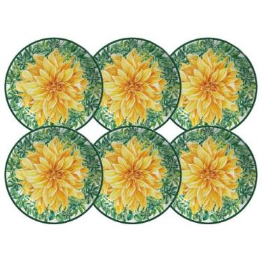 Imagem de Conjunto 6 Pratos De Sobremesa Em Cerâmica Flor Amarela 20cm - Scalla