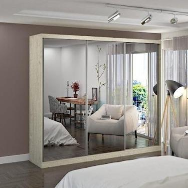 Imagem de Guarda Roupa Casal Espelhado 3 Portas de Correr MDF MM774E3 Siena Móveis Marfim Areia