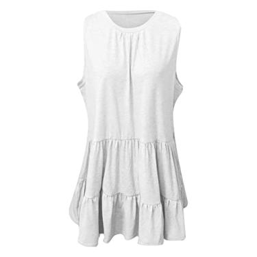 Imagem de Camiseta feminina sem mangas, camisetas regatas tops sólido casual solto pulôver gola redonda plissada verão, branca, G (busto: 106 cm)