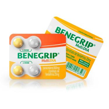 Imagem de Benegrip MultiDia Paracetamol 800mg + Cloridrato Fenillefrina 20mg 4 comprimidos 4 Comprimidos